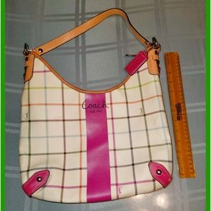 Coach Ivory Tattersall Plaid Bucket Handbag